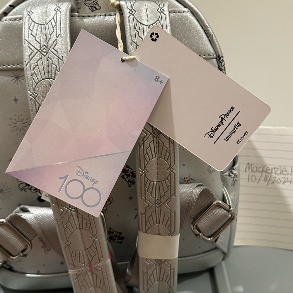 Disney100 Mickey & Friends Platinum Silver Mini Backpack by Loungefly - Picture 7 of 7